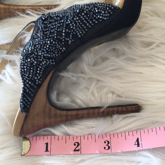 Stephane Kelian Paris Black Suede Beaded Heels/Sandals - Picture 11 of 16